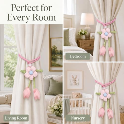 Floral Curtain Tiebacks, 4 Pack Adjustable Curtain Holdbacks, Blush Pink - color: Blush Pink