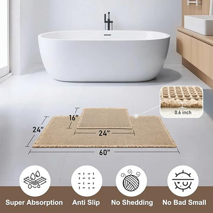 JIUZHEN Set of 2 Waffle Bathroom Rugs Non Slip Bath Mats, 16"x24"+24"x60" - color: Brown, size: 16"x24" + 24"x60"