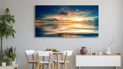 yearainn Sunset Ocean Wall Art, Calm Blue Sea Glow Landscape, 20" x 40" - color: Sunset Calming Ocean, size: 40"L x 20"W