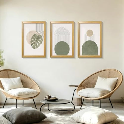 Framed Abstract Wall Art Set of 3, Green Botanical Prints 12x16 Inch - color: Abstract lines, size: 16" H x 12" W x 3Pcs