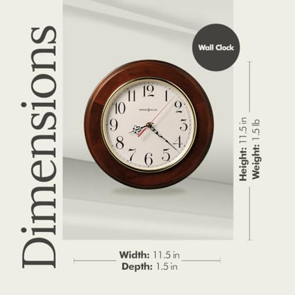 Howard Miller Brentwood Wall Clock – Wood Finish, Brass Bezel, Silent Quartz Movement, Round, Battery Operated, Home or Office Decor
