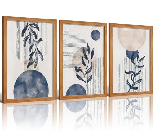 HCJWCXD 3 Pcs Framed Boho Navy Blue Canvas Wall Art 12x16 Inch - color: Framed Navy Blue, size: 12x16 Inches