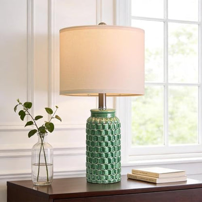 USumkky 20.5" Ceramic Table Lamps Set of 2 - Modern Farmhouse & Boho Style, Bedside Nightstand Lamps for Bedroom, Living Room End Table Lamps, Small Desk Lamp(Green) - color: 20.5" Green
