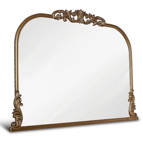 Wylde Iris English Estate Carved Arch Wood Wall Mirror, Mirror for Entryway, Living Room, Bathroom, Antique Gold, 30.6x41 - color: Antique Gold, size: 31"L x 41"W