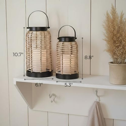 Natural Rattan Boho Lanterns - Handcrafted Chic Farmhouse Decor for Home