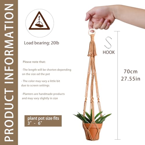 Artilady Macrame Plant Hanger Boho Hanging Planter for Indoor Plants Holder - color: Burnt Brown
