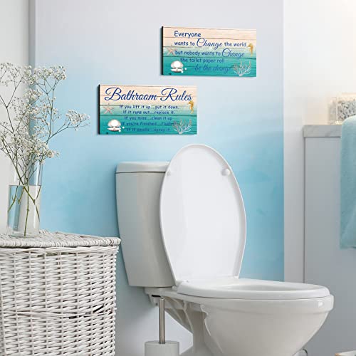 Jetec 2 Pcs Funny Bathroom Signs Wall Decor Farmhouse,Sea World Style - style: Sea World Style