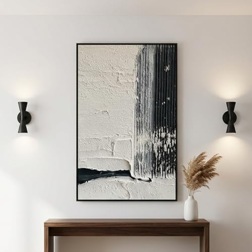 QKF Neutral Brush 3D Texture Black Aluminum Frame Canvas Wall Art - color: Black & Gray Abstract