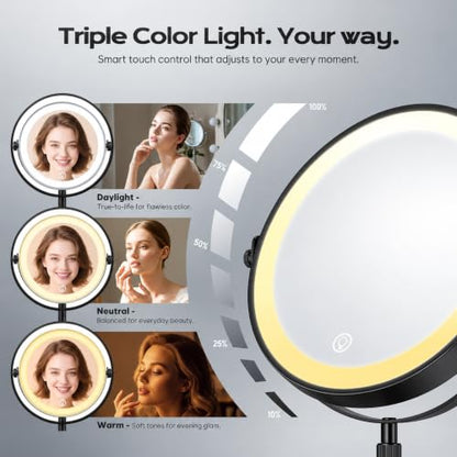 Lighted Makeup Mirror, 1X/20X Double-Sided Magnifying Vanity Mirror - color: Black