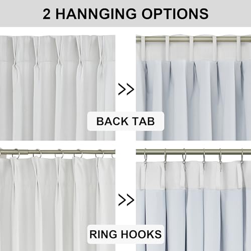 Vision Home White Pinch Pleated Full Blackout Curtains Thermal Insulated Window Curtains 63 inch for Living Room Bedroom Room Darkening Pinch Pleat Drapes with Hooks Back Tab 2 Panel 40" Wx63 L - color: White, size: 40"W x 63"L (Pack of 2)