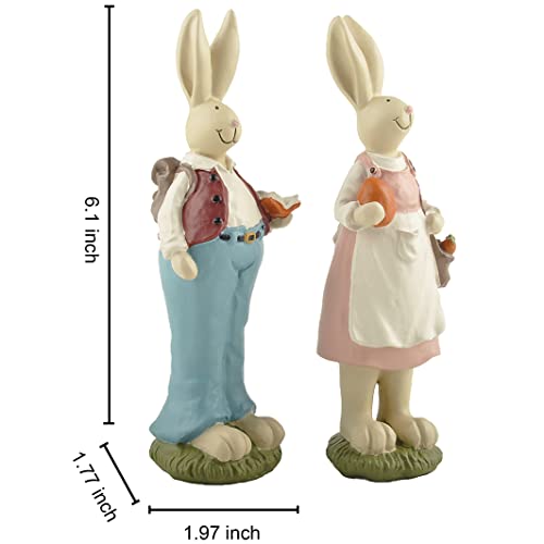 Easter Bunny Figurines Set of 2, Resin Rabbit Couple Decor, 6.1 Inch