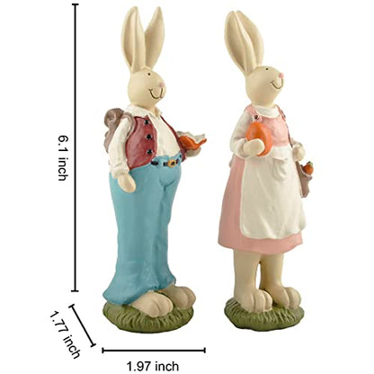 Easter Bunny Figurines Set of 2, Resin Rabbit Couple Decor, 6.1 Inch
