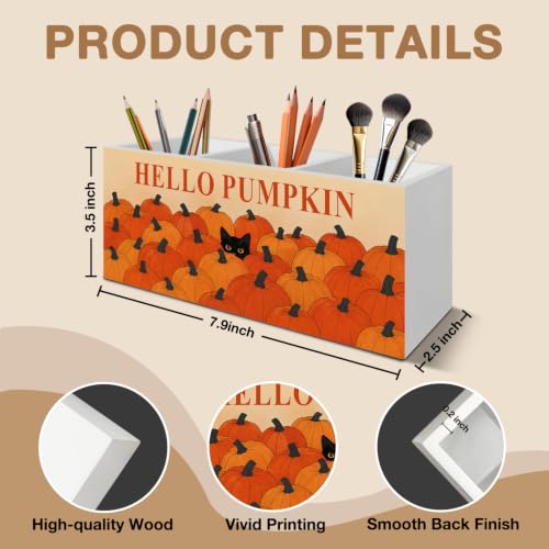 Fall Pumpkin Black Cat Pen Pencil Holder Organizer for Desk - color: Fall cat
