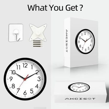 AKCISOT 8 Inch Wall Clock, Silent Battery Operated Analog Clock, Black - color: A_black, size: 8 Inch