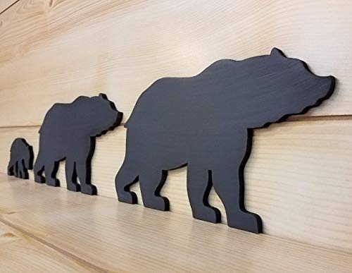 Wooden Black Bear Family Set of 3 | Papa, Mama & Baby Cub | Rustic Cabin Wall Décor | Woodland Lodge Bear Silhouette Set