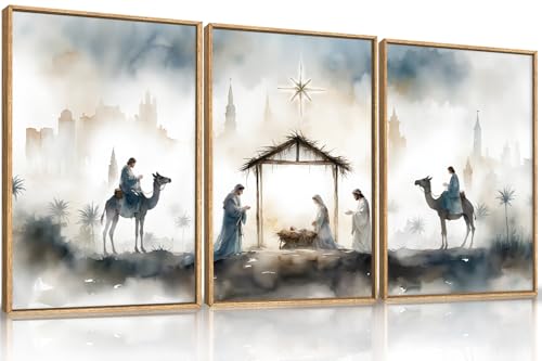 DRACIT Catholic Jesus Nativity Scene Framed Canvas Wall Art Set-16"x24"x3 - color: Jesus Nativity Wall Art, size: 16"L x 24"W