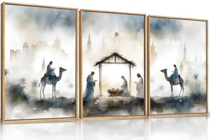 DRACIT Catholic Jesus Nativity Scene Framed Canvas Wall Art Set-16"x24"x3 - color: Jesus Nativity Wall Art, size: 16"L x 24"W