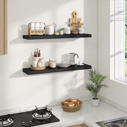 Dreamland 36 Inches Wall Mounted Wood Floating Shelves, Black, 2 Pack - color: Black, size: 36in