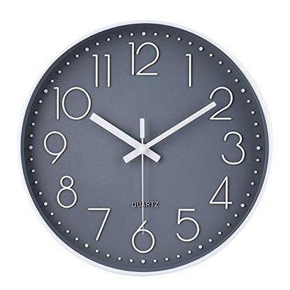 jomparis Wall Clock 12 Inch Non-Ticking Silent Battery Operated Round Wall Clock Modern Elegant Simple Style Clock for Home Office Kitchen Bedroom Living Room - color: 1 Pack - Gray, size: 12 Inch