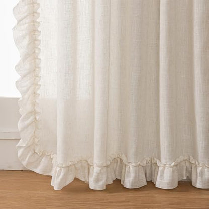 Natural Linen Curtains with Ruffled Edges Farmhouse 58 x 108 Inch 2 Panels - color: Natural Linen, size: 58"W x 108"L (Pack of 2)