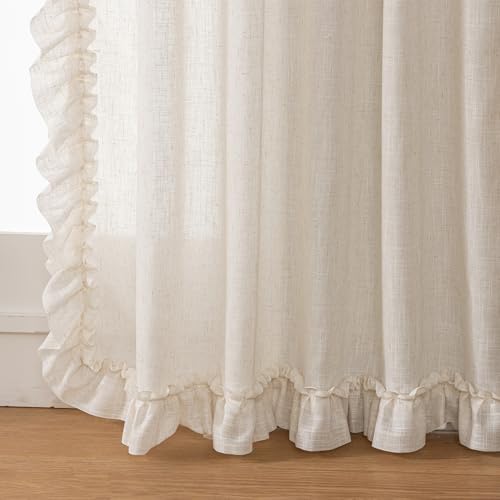 TERLYTEX Natural Linen Ruffle Curtains for Living Room 47x96 Inch, 2 Panels - color: Natural Linen, size: 47"W x 96"L (Pack of 2)