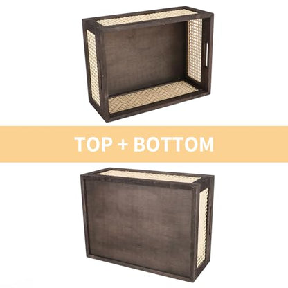 Rattan Wooden Storage Basket with Handle, Brown Set of 2 - color: Brown, size: Large & Small (Set of 2)
