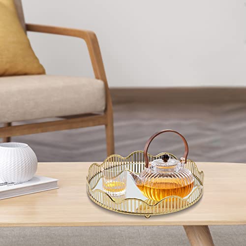 Mirrored Tray, Curve Gold Rectangle Glass Mirror Centerpieces, Makeup Bathroom Tray Home Vanity for Dresser Coffee Bathroom Living Room