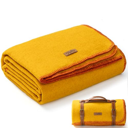 Molithe 100% Wool Blanket, 62" x 86", Warm, Thick, Military, Camping Gear - color: Yellow, size: Large