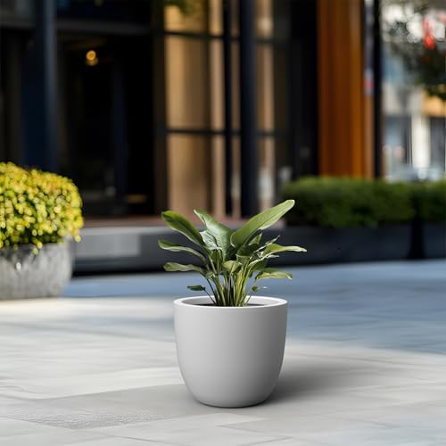 Kante White Concrete Planter 14" Dia All-Weather Round Accent Pot - color: White, size: 14-Inch Dia