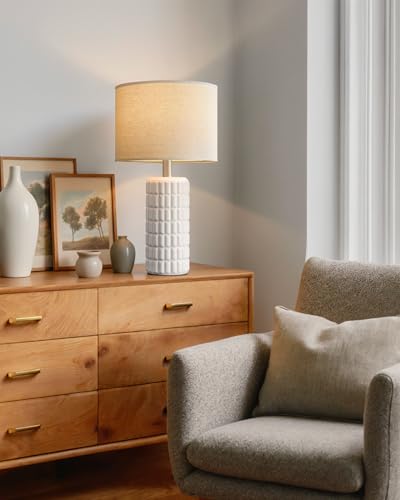 Seealle 23" Single Modern Ceramic Table Lamp, Nightstand Lamp, White - color: White