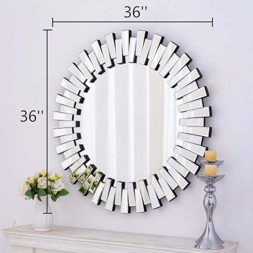 Chende Modern Decorative Round Mirror, 36'' x 36'' with Beveled Glass Frame, for Living Room, Entryway, Dining Room - size: 36"L x 36"W