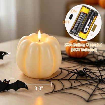 Wondise Fall Decorations Real Wax Pumpkin Candles with Remote Timer - color: 5-White