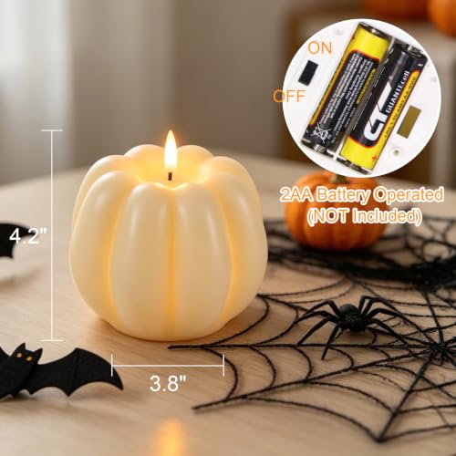 Wondise Fall Decorations Real Wax Pumpkin Candles with Remote Timer - color: 5-White