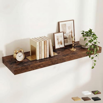 48 Inch Long Floating Shelves for Wall Set of 1, 12"D Wood Grain Shelves - color: Rustic Brown, size: 48"Wx12"Dx2"H, 1P