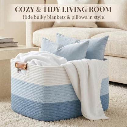 Danpinera 100L Extra Large Blanket Basket for Living Room, Gradient Blue - color: Gradient Blue, size: 108L