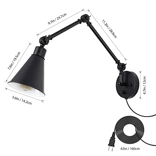 CADUKE Swing Arm Wall Lamp, Metal Plug in Wall Sconces, Set of 2