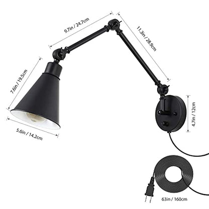CADUKE Swing Arm Wall Lamp, Metal Plug in Wall Sconces, Set of 2