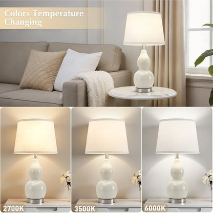 GyroVu 22" Table Lamp Set of 2, Color Temperature Adjustable Double Gourd Ceramic Lamps Classic Nightstand Table Lamps for Bedroom Beside Lamps for Living Room, Cream-Bulbs Included - color: 22.63" Cream Gourd