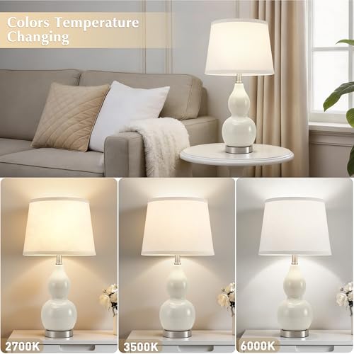 GyroVu 22" Table Lamp Set of 2, Color Temperature Adjustable Double Gourd Ceramic Lamps Classic Nightstand Table Lamps for Bedroom Beside Lamps for Living Room, Cream-Bulbs Included - color: 22.63" Cream Gourd