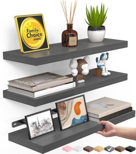 BAYKA Grey Floating Shelves 15.7in, Set of 3, Wall Mounted for Wall Decor - color: F. Grey - Industrial Edge Style, size: 15.7inches