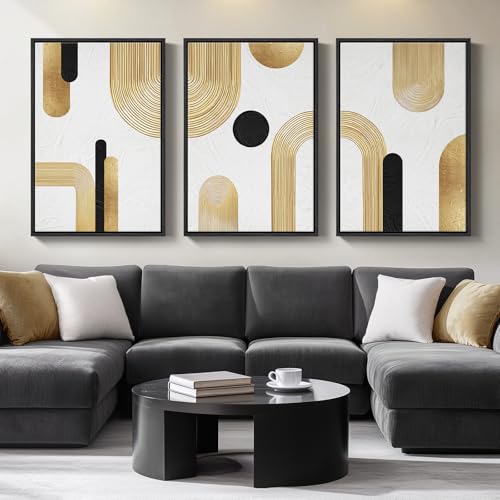 Large Framed Gold Abstract Geometric Wall Art for LIving Room, 3 Piece - color: Bold, size: 24" W x 36" H x 3Pcs