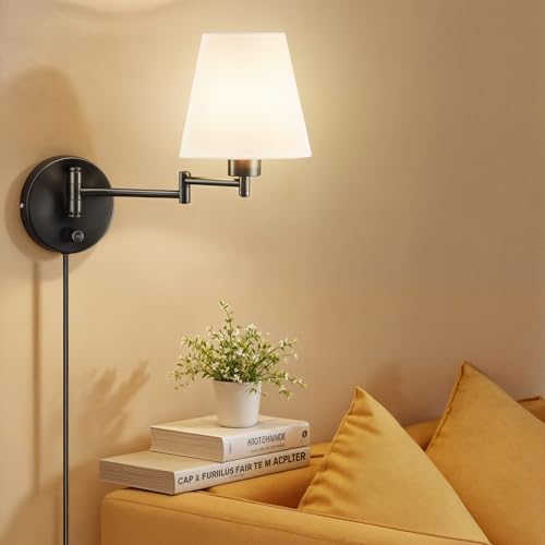 VONLUCE Wall Lamp, Plug in & Swing Arm Wall Sconce, Black Finish - color: Black, size: 1 Pack