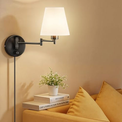 VONLUCE Wall Sconce Set of 2, Plug in & Swing Arm Wall Lamps, Black Finish - color: Black, size: 2 Pack