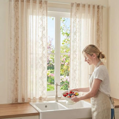 jinchan Floral Linen Curtains, Back Tab 50x63 Inch, 2 Panels Beige - color: Vine | Beige, size: 50"W x 63"L (Pack of 2)