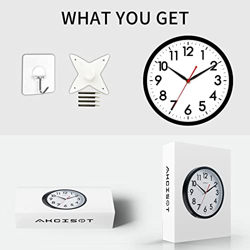 AKCISOT 14 Inch Wall Clock, Silent Battery Operated Analog Clock, Black - color: A_black, size: 14 Inch