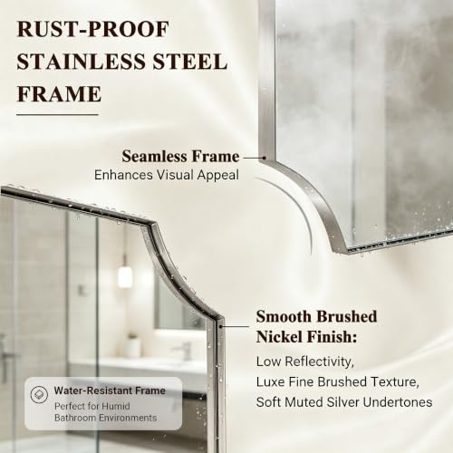 ANDY STAR Scalloped 32"x40" Brushed Nickel Wall Mounted Mirror - color: Brushed Nickel, size: 40"L x 32"W