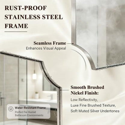ANDY STAR Scalloped 32"x40" Brushed Nickel Wall Mounted Mirror - color: Brushed Nickel, size: 40"L x 32"W