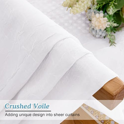 Chyhomenyc Crushed Sheer White Curtains 84 Inch Length 2 Panels - color: White, size: 42"W x 84"L (Pack of 2)