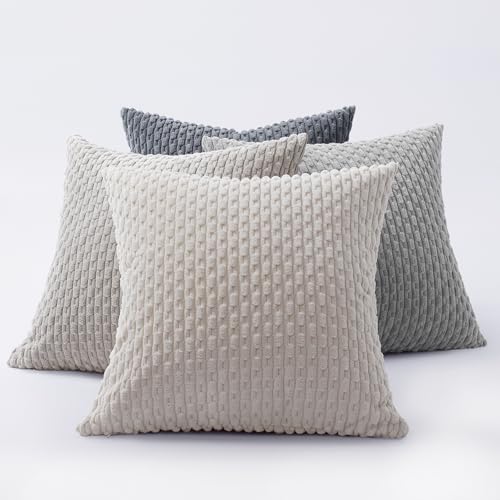 Softalker Corduroy Decorative Throw Pillow Covers 18x18, 4 Pack, Grey/Beige - color: Lt Grey Beige, size: 18" x 18" (Pack of 4)