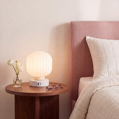 Elenhome Touch Bedside Table Lamp - Small Table Lamps,3 Way Dimmable with USB C+A Charging Ports - Bedroom Nightstand & Living Room Essential, 6W Bulb Included - color: White-USB1pack
